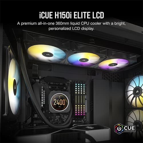 Corsair iCUE H150i Elite LCD Display CPU Liquid Cooler (Black)